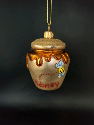 Blown Glass Honey Pot Jar With Bee Glitter Christmas Ornament **Read