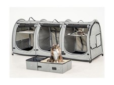 Portable Three Compartment Show House Cat Cage Condo - Easy to Fold Carry K...