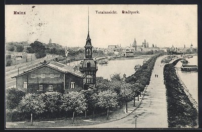 Ansichtskarte Mainz, Totalansicht, Stadtpark 1906 