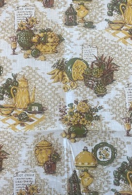 VTG 70s Fabric Remnant Avocado Green Mustard Yellow Rust 13 W 64 L