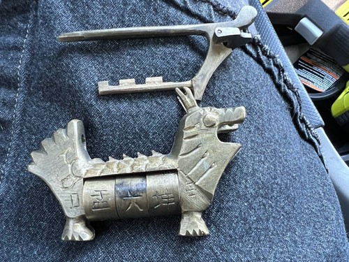 Vintage Asian Chinese Kirin Dog Combination Padlock Brass Puzzle Lock Working - Bild 3 von 9