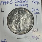 1945-S Walking Liberty Half Dollar Gem UNC Free Shipping