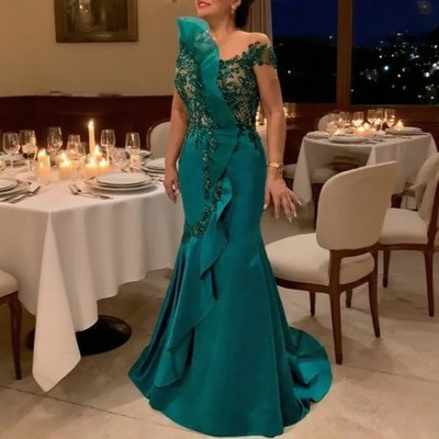 Elegant Mother Of The Bride Dresses Ruffles Satin Mermaid Wedding Guest Dress 
