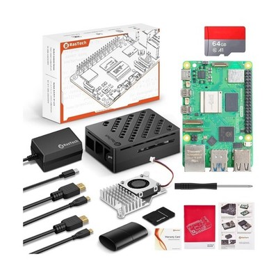 RasTech Raspberry Pi 5 16GB Kit 64GB Edition with Active Cooler,GaN 27W 5.1V5...