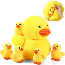 6 Pcs Yellow Duck Stuffed Animal Play Set, Mother with 5 Little Duck Plush, E...