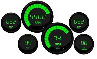 Intellitronix LED Digital Gauge Set in Black Bezel - Green M9999G