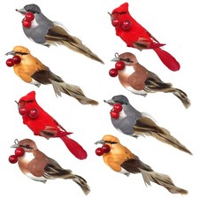 Realistic Feathered Songbird Ornaments - Perfect for Indoor Holiday Decor