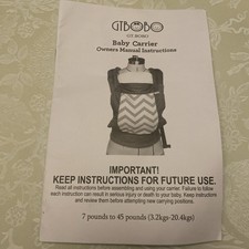 GT Bobo Baby Carrier Manual 3.2-20.4kg Black White Unisex