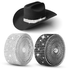2 Pcs Rhinestone Cowboy Hat Band, Self-Adhesive Bling Cowgirl Hat Belt Crystal
