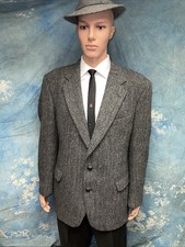 Vintage 1980s Harris Tweed Gray Faint Pinstripe 46 Leather Buttons USA