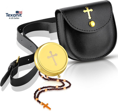 2 Pcs Pyx for Communion Host Catholic Leather Pyx Burse Cross Gold Toned Case Ca