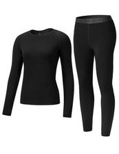 Womens Thermal Long Johns Set - Warm Base Layer Pajamas, Black