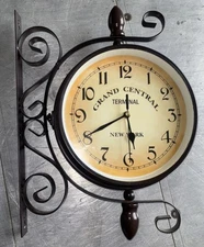 Grand Central NY Wrought Iron Antique-Look Brown Round Wall Clock  Double Faced