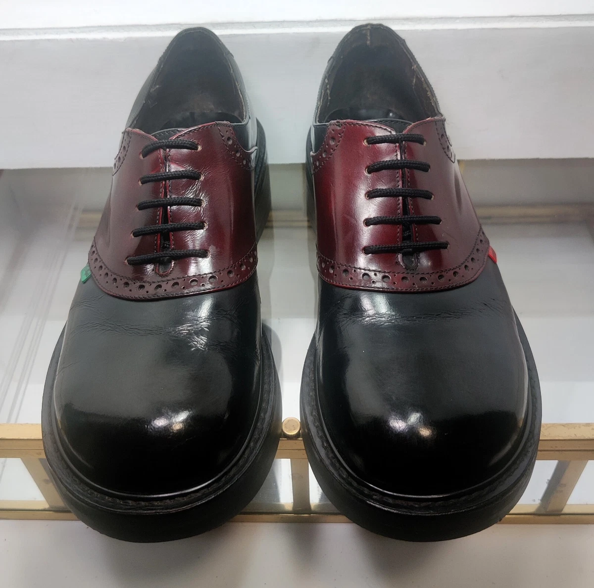 Kickers Vintage Two Tone Lace Up Brogue Decor Oxford Shoes Size UK 7.5 Blk. Brn