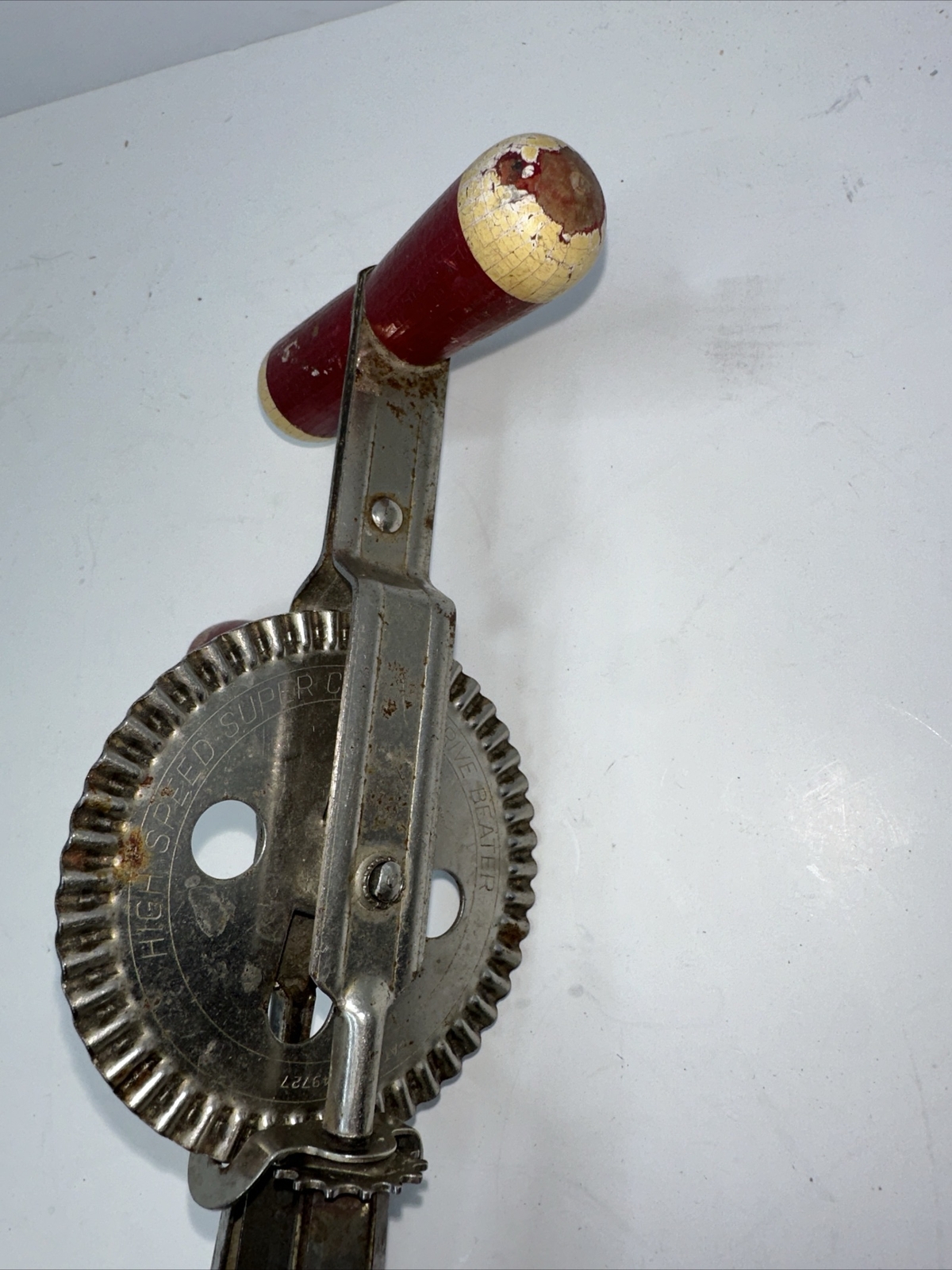 Vintage ANDROCK High Speed Beater Hand Mixer Egg Beater USA Red Wooden Handle