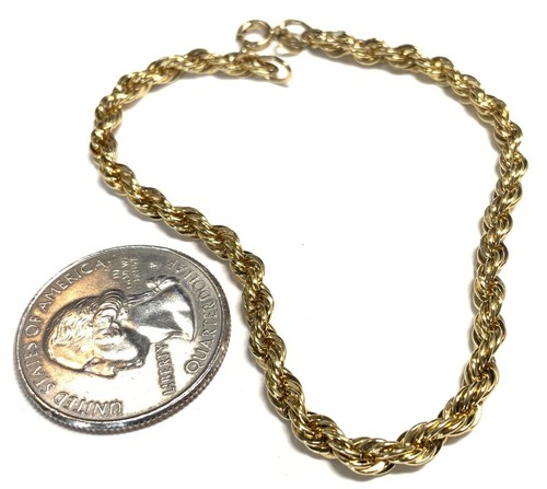 Danecraft Vermeil Gold over Sterling Silver 925 Rope Chain Bracelet 8-inch JE38 - Picture 5 of 6