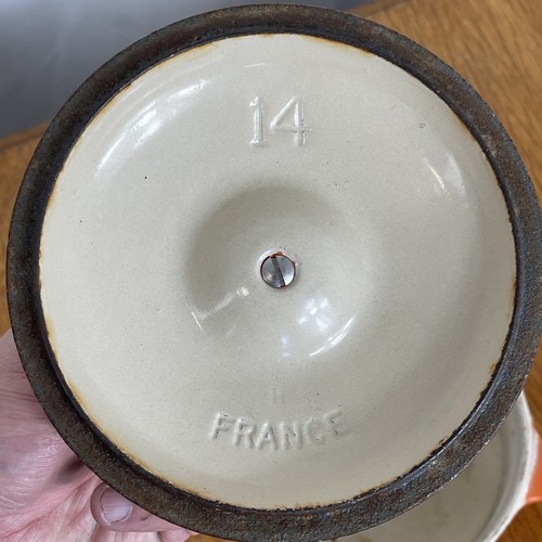 Vintage Le Creuset Saucepan Size 14 Orange With Lid Cast Iron Made In France - Picture 4 of 10