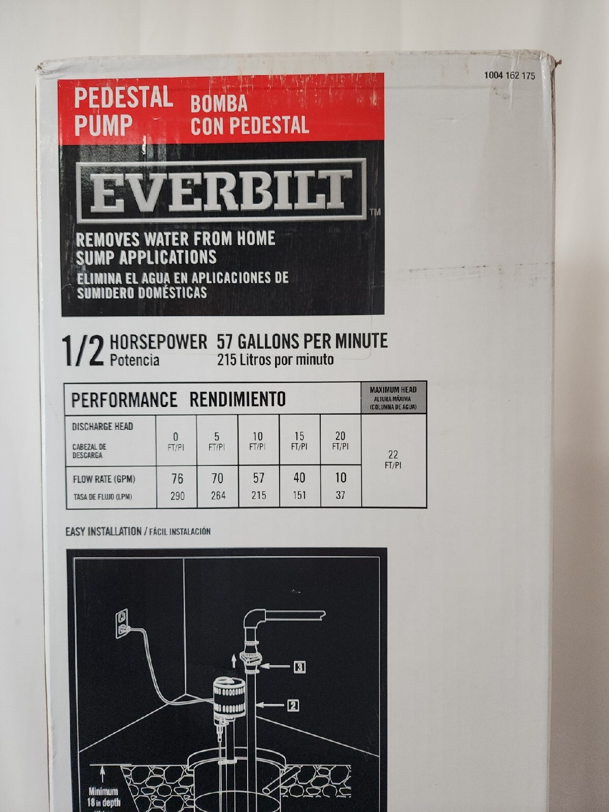 Everbilt 1/2 HP Stainless Steel Pedestal Sump Pump Slt370 for sale
