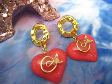 Pink Resin Heart Valentine Matte Gold Tone Dangle Fashion Earrings NEW