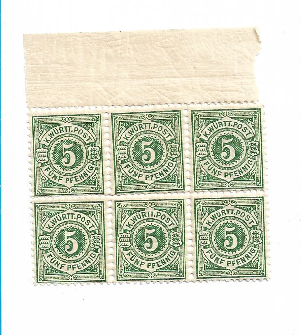 Germany Wuttemberg  6x  5 Pf. BLock MNH  1890   Sc. #59 Green  6-217 - Image 4 of 4