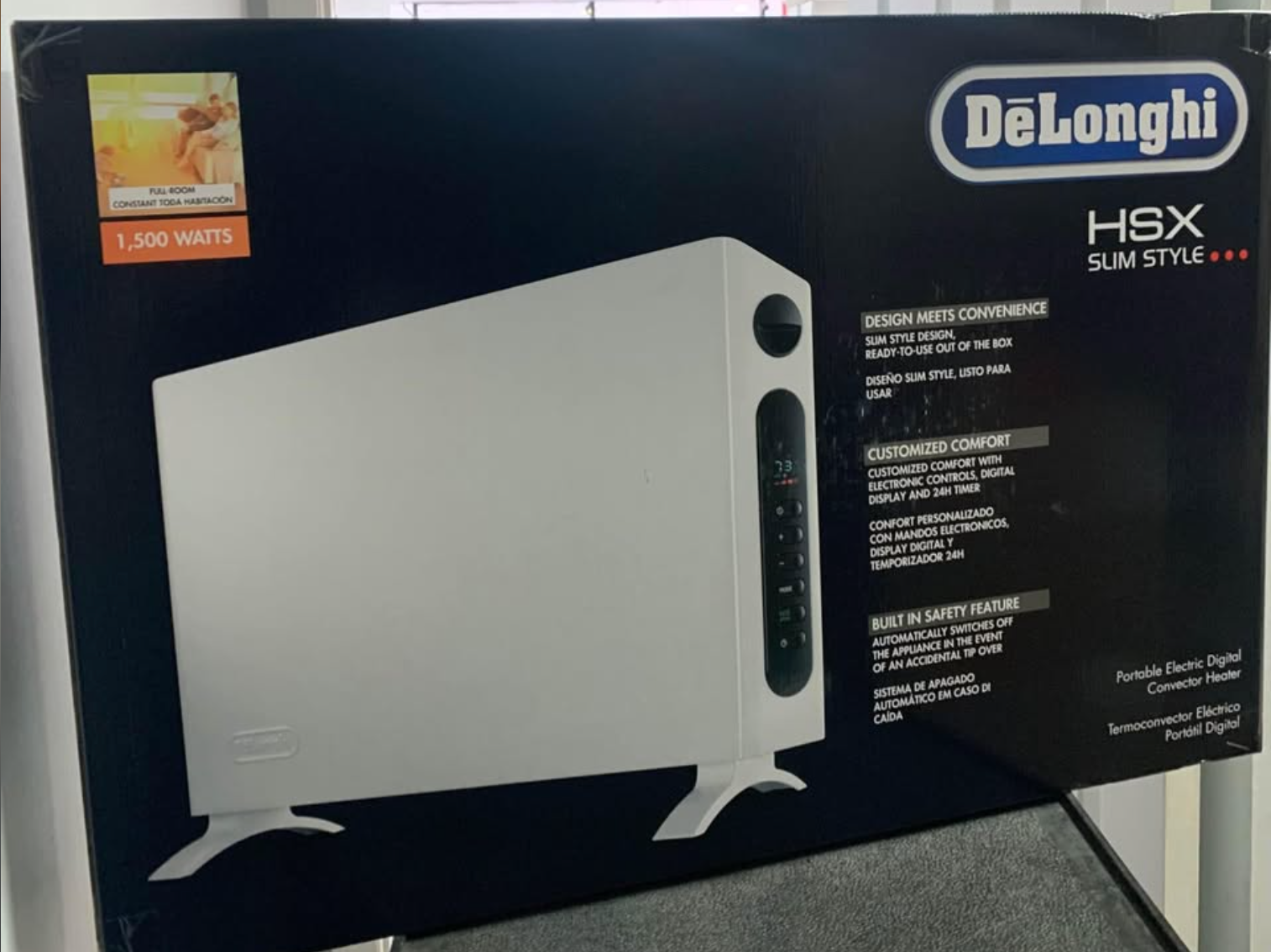 De’Longhi HSX4315E 1500W Digital Convection Panel Heater with Fan - White/Black