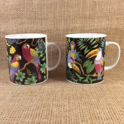 Jungle Theme Mug Cups Macaw Tropical Bird San Diego Zoo Wild Animal Park (2) EXC