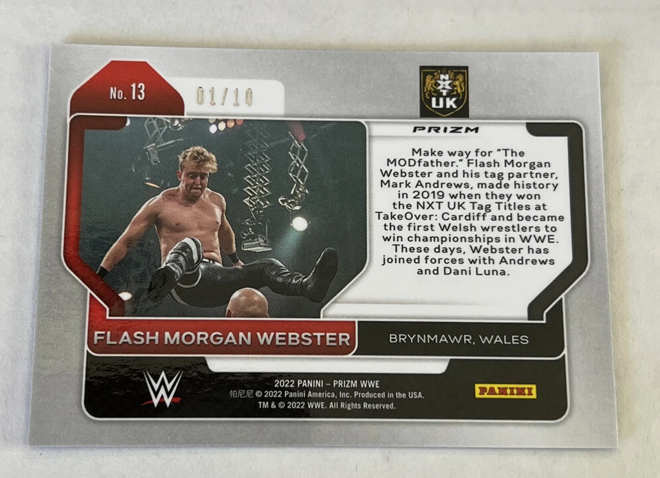2022 Panini Prizm WWE Flash Morgan Webster #13 FOTL Blue Shimmer 01/10 NXT UK - Image 2 of 2