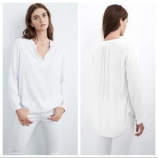 VELVET By Graham & Spencer Rosie Lux Slub Henly Long Sleeve Top White S $128 D9