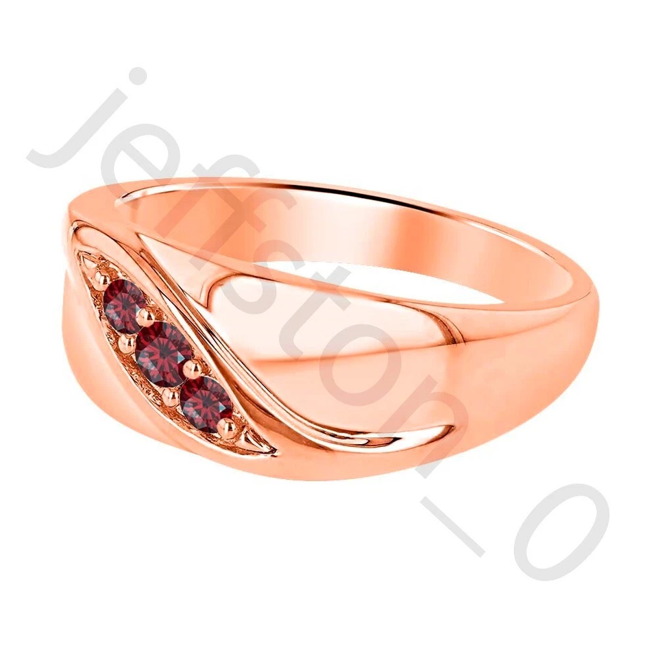 Anillo de boda para hombre de oro rosa de 14 k granate rojo creado en laboratorio de 0,22 quilates sobre S925 Foto 2 de 4
