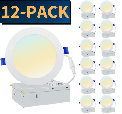 6/12 Packs 12W 6 inch LED Recessed Lighting, Ultra Thin Ceiling Downlight 3CCT