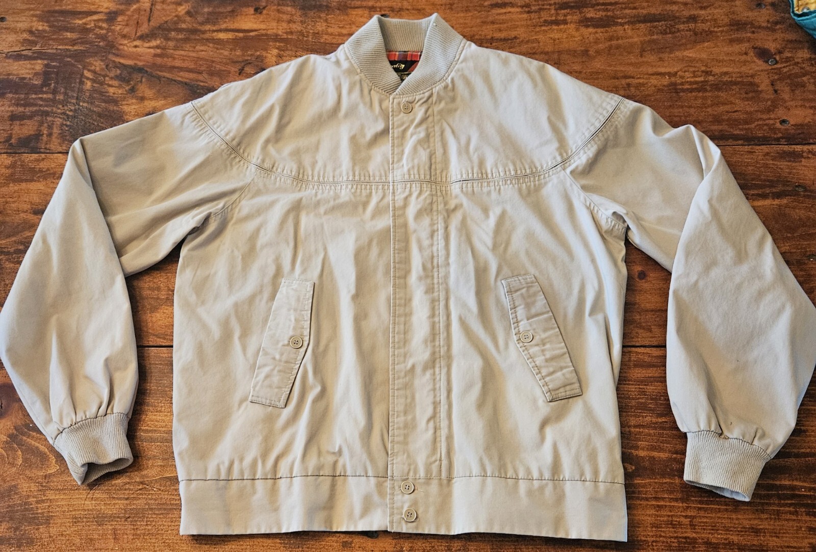 Vtg 80s Sears The Mens Store Outerwear Line Full Zip Bomber Jacket Beige L Tall