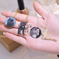 Personalized Dog Cat Photo Keychain Custom Picture Pet Memorial KeyRing Necklace