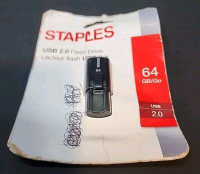 STAPLES USB 2.0 FLASH DRIVE 64GB Made in Taiwan