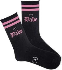 K. Bell Women's Babe Roll Top Crew Socks 1 Pair, Black, Women's 9-11