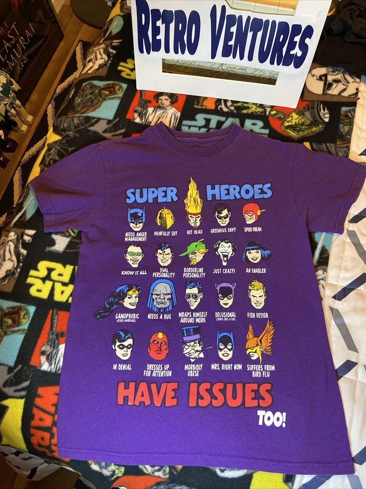 Dc Comics Super Heroes Have Issues Too! Adult Size S Preowned T-Shirt Preowned