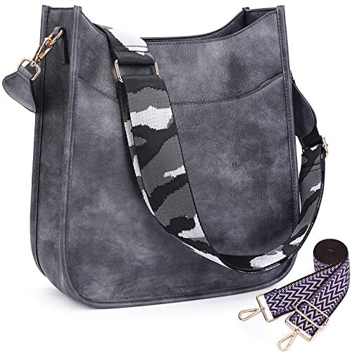 Crossbody Bag for Women Vegan Leather Hobo Handbags Guitar Strap Purse A3-grey-image