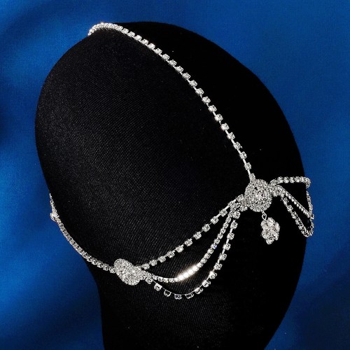 Women Silver Rhinestone Head Chain Headpiece Wedding Bridal Jewelry Hair Piece - Picture 3 of 8