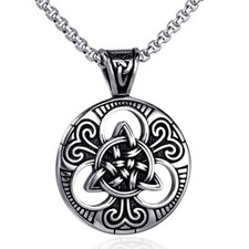 MENDEL Large Stainless Steel Mens Celtic Trinity Knot Triquetra Pendant Necklace