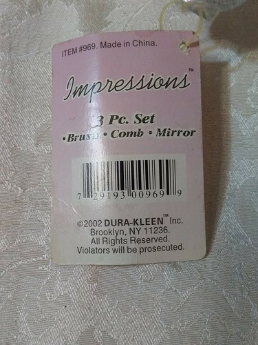 Vintage 3 Piece Impressions Dura-Kleen Brush Comb Mirror 2002 Unopened With Tag - Picture 4 of 9