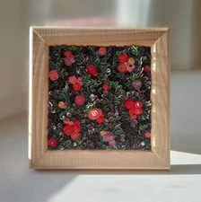 The painting is made of polymer air dry clay. Flower field. Handmade work.