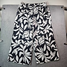 $119 NWT Vince Camuto Wide Leg Pants Women 3X Leaf Print Black White - NEW