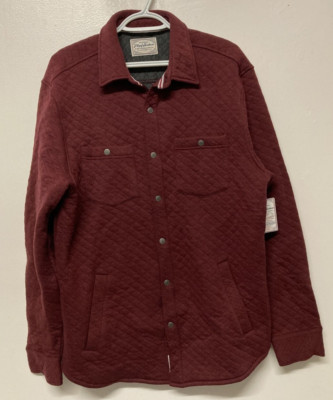 Flag & Anthem Mens Shirt Jacket Maroon Medium Quilted Coat Gray Snap Up NWT