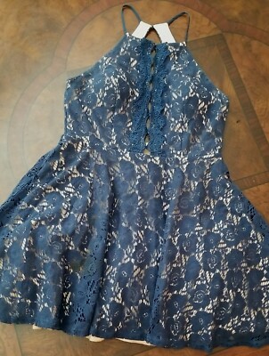 WINDSOR Formal Fancy Dress Short Blue Lace Fit & Flare Strappy Party Dance  Prom | eBay