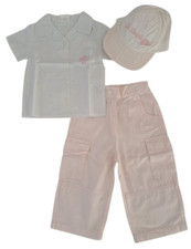 PRENATAL + BLUKIDS Completo pantaloni camicia cappello bimba neonata 9 12 mesi