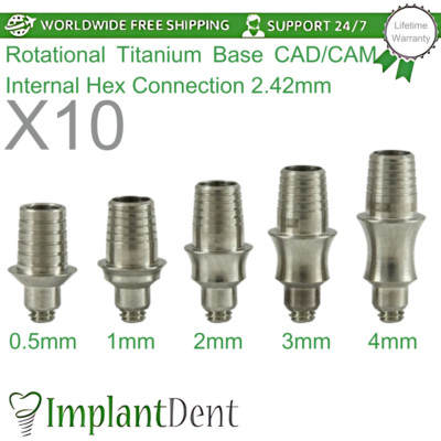 10x T-Base CAD/CAM Rotational For Dental Int Hex Connection 2.42mm Dentistry Lab