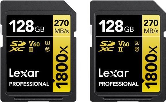 Lexar SDXC 128GB Professional 1800x UHS-II U3 ( 180/270 MB/s ) - 2 pack (LSD1800