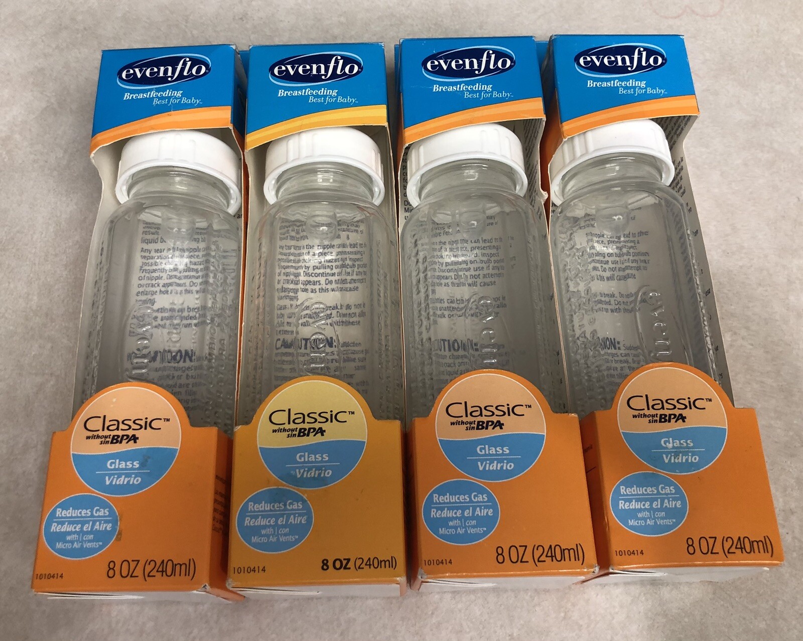 4 Even Flo 8OZ Classic Without BPA Glass Bottle 0-3 Months C