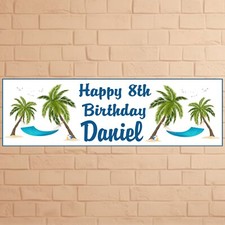 2x Tropical Beach Theme Personalised Birthday Banner Custom Name Age Party Decor