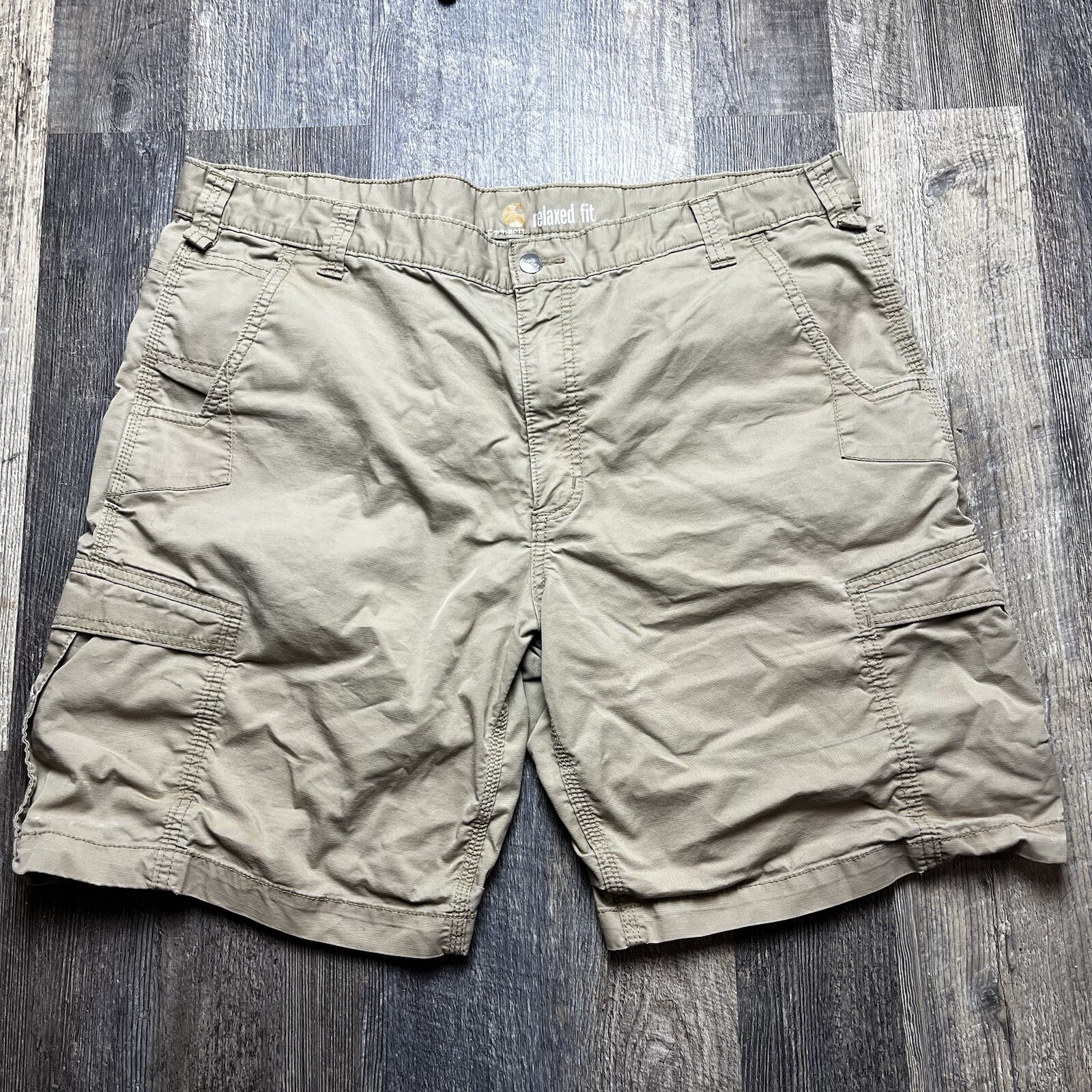 Carhartt Shorts Mens Size 42 Khaki Cargo Relaxed Fit Canvas Cotton Stretch Work