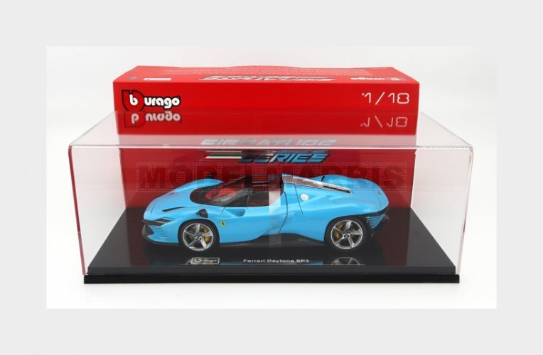 BURAGO BU16920BL-VET FERRARI DAYTONA SP3 CLOSED ROOF 2022 CON VETRINA MEDIUM BLU